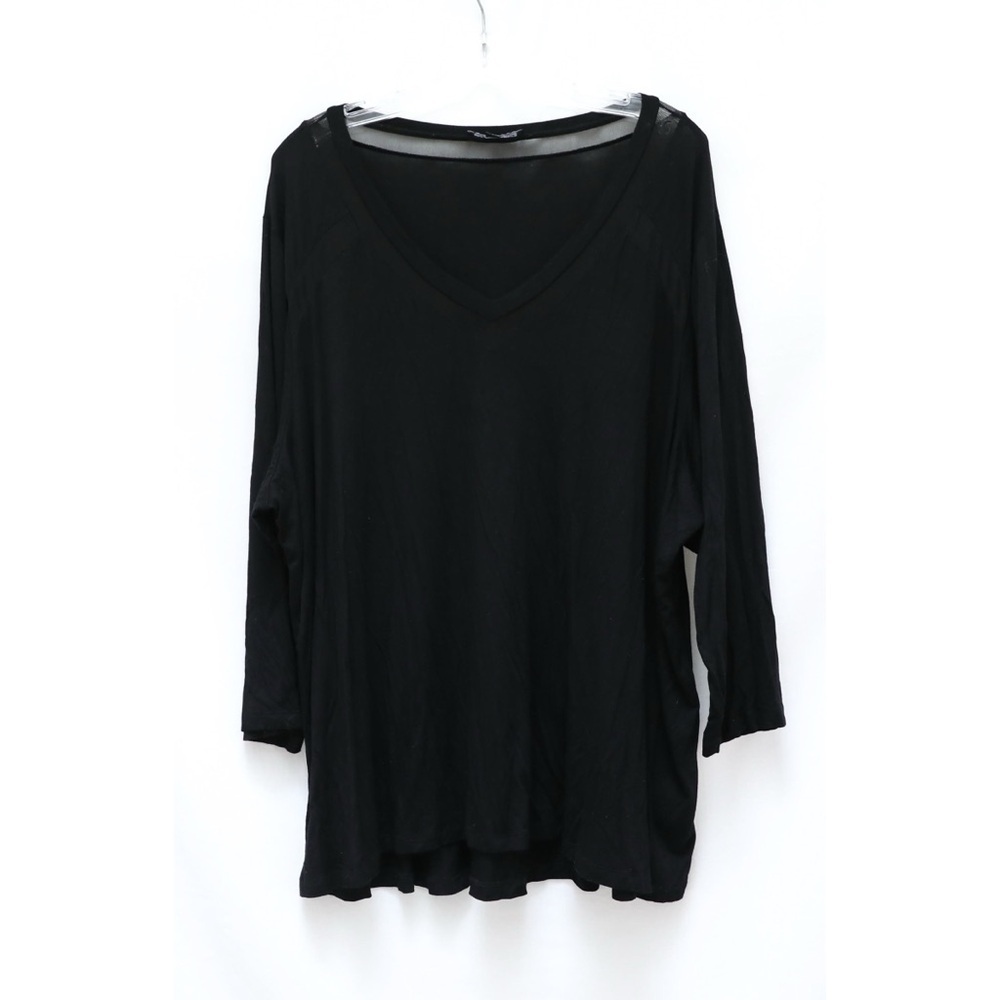 Cable & Gauge Top V-neck black mesh trim plus size 3X stretch tunic minimalist